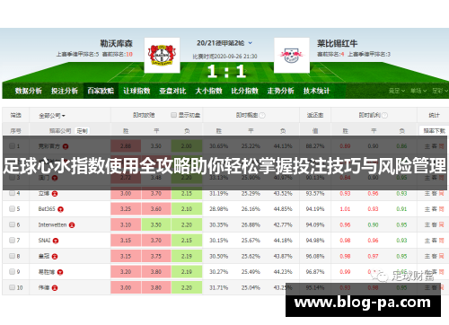 足球心水指数使用全攻略助你轻松掌握投注技巧与风险管理